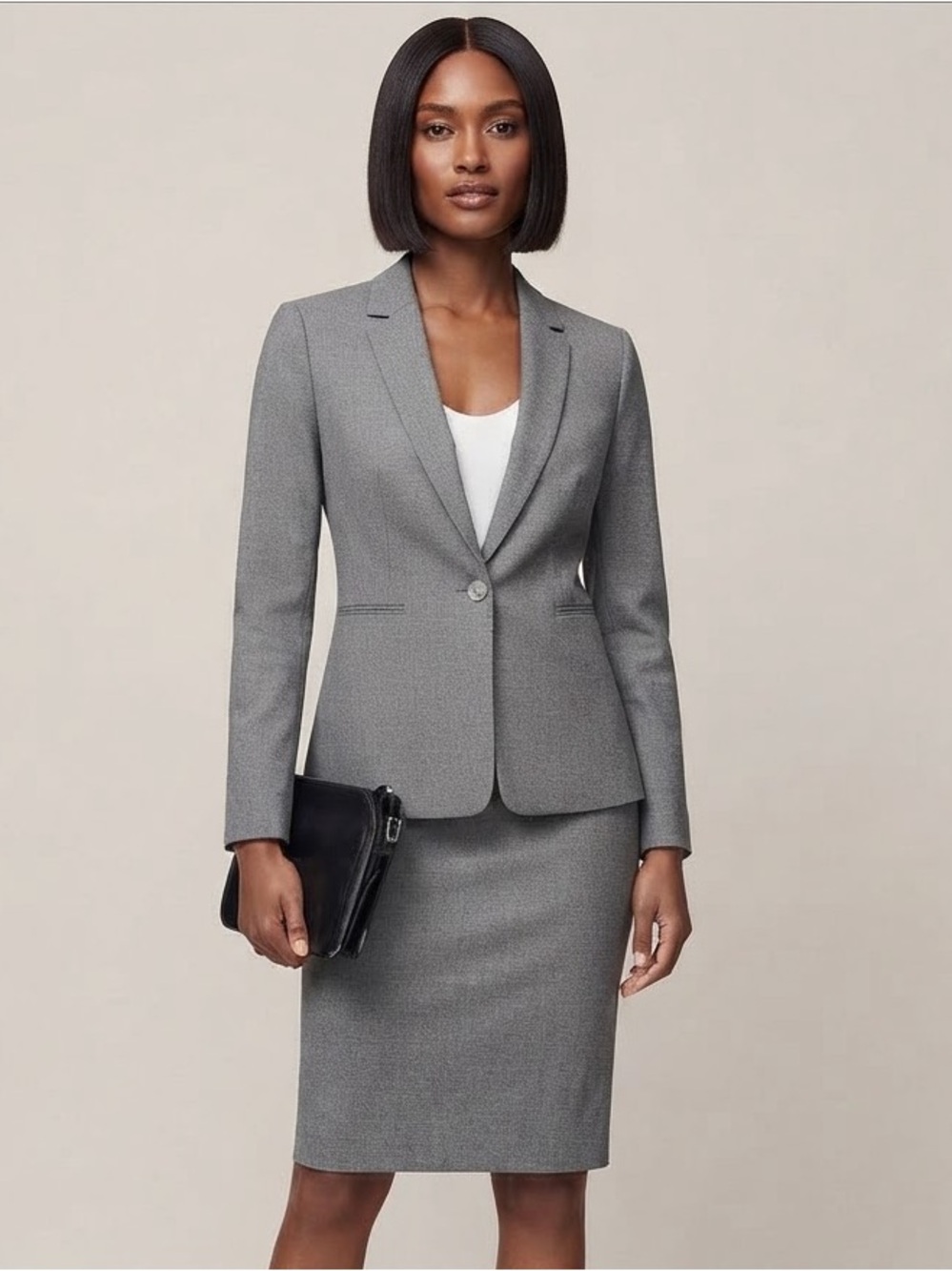 Reiss Sz 2 Austin Grey Tailored Career Wool Classic Blazer and Skirt Set